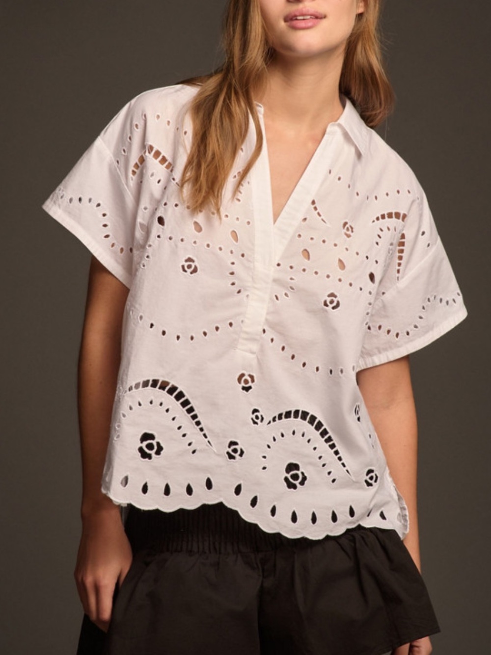 MAEVE by Anthropologie Eyelet V-Neck Short Sleeve Women's blouse